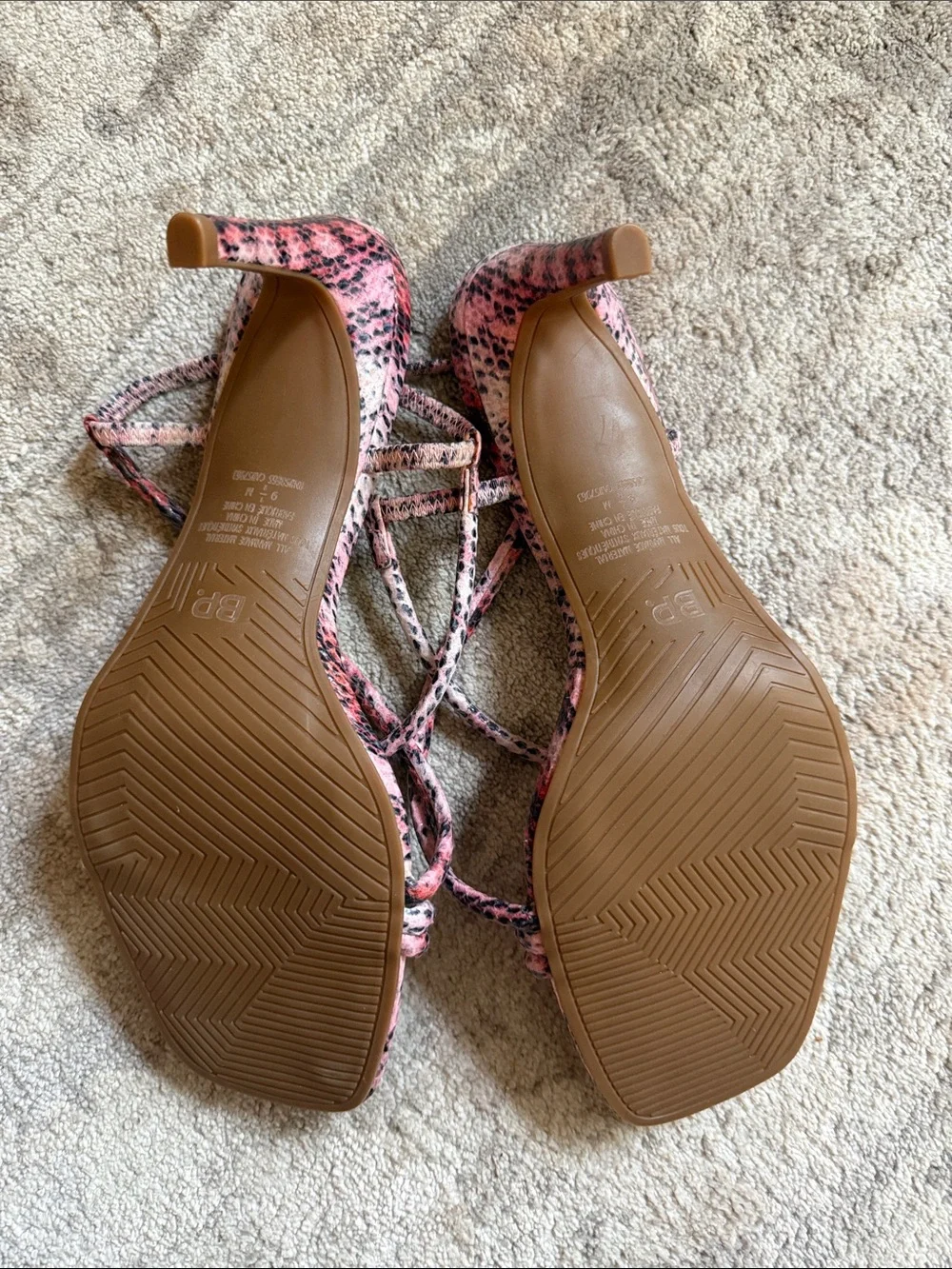bp Pink Snake-Print Wrap-Strap Heels